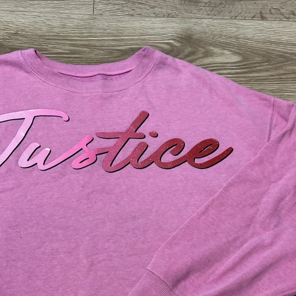 Justice Youth Girl’ Pink Logo Cropped Pullover Sweatshirt Size XL 16/18 (A46)